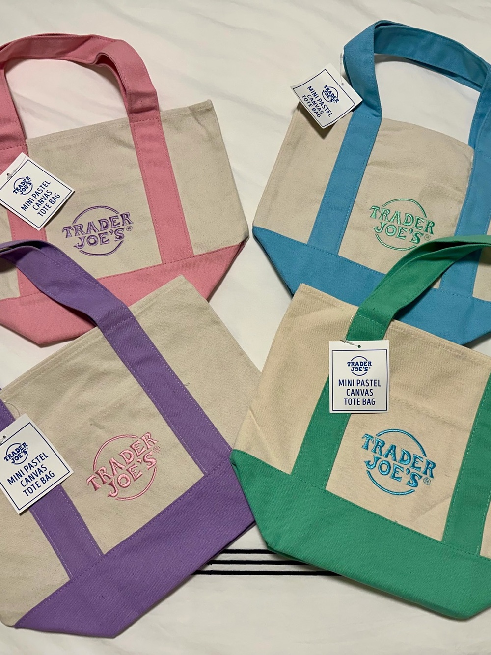 Trader Joe's Mini Pastel Canvas Tote - Pink, Blue, Purple, Green
